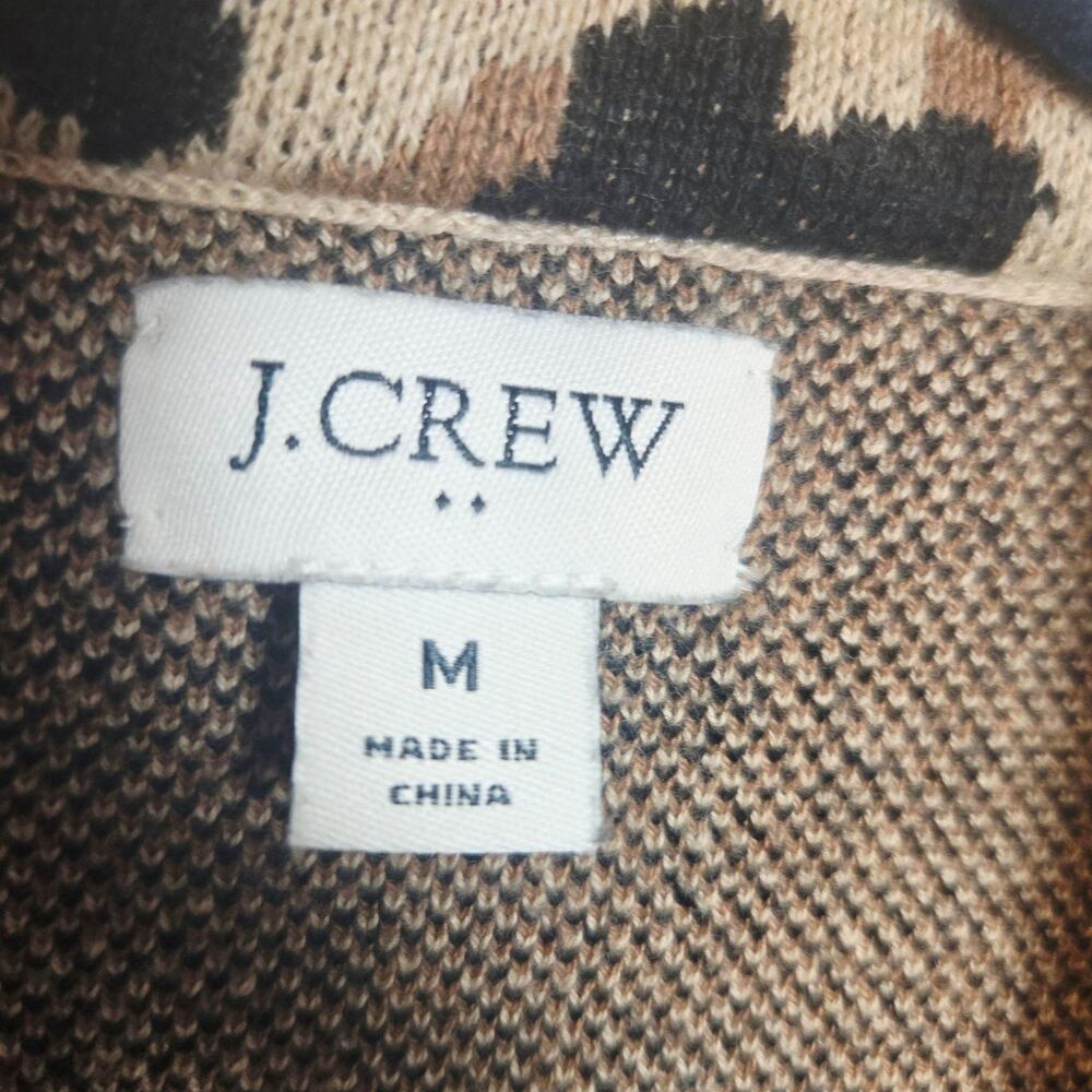 J.Crew Cardigan Sweater Womens M Brown Leopard Animal Print Collared Knit - Picture 7 of 15